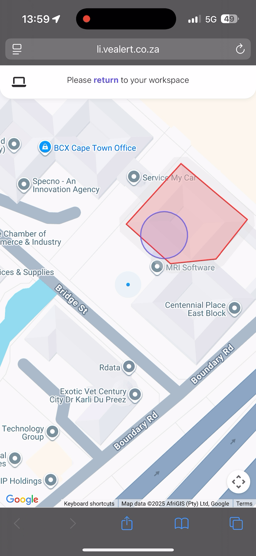 Live map with geofenced safe zone